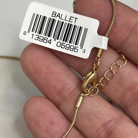 Ballet gold tone curved bar with dangling pink/coral gold beads - Picture 5 of 7